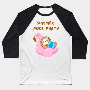 Summer Pool Party Pink Flamingo Sloth Baseball T-Shirt